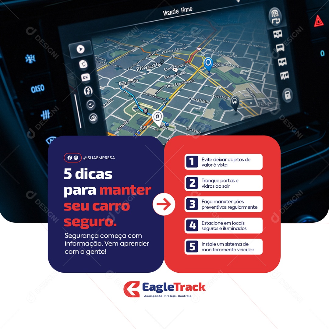 Rastreamento Veicular Cinco Dicas para Manter Seu Carro Seguro Social Media PSD Editável