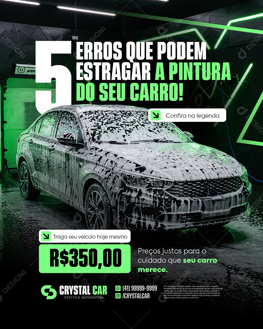 Lavador de Carros Cinco Erros Que Podem Estragar a Pintura Social Media PSD Editável
