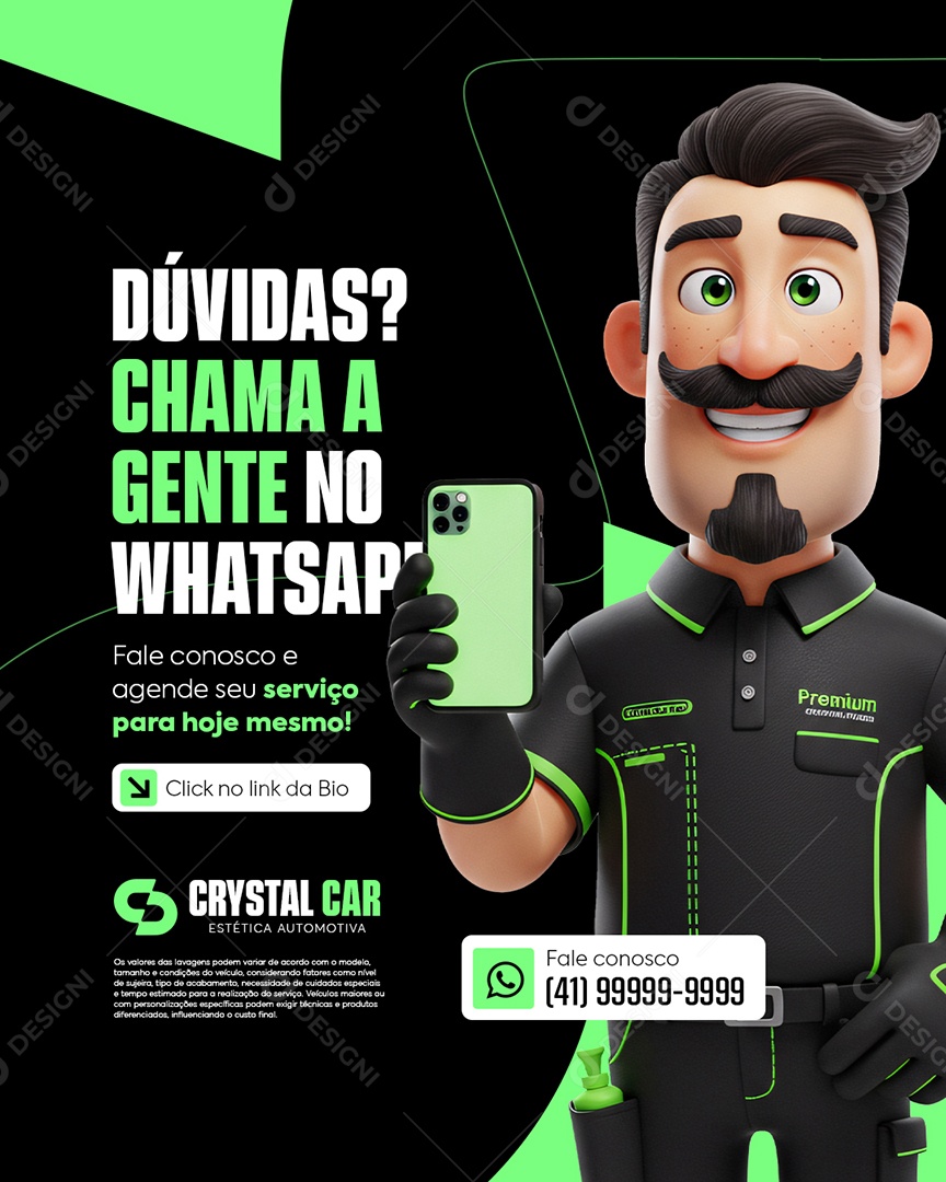 Lavador de Carros Dúvidas Chama a Gente no Whatsapp Social Media PSD Editável
