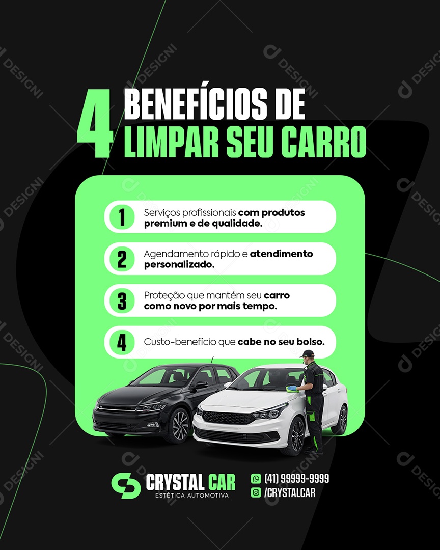 Lavador de Carros Quatro Benefícios De Limpar Seu Carro Social Media PSD Editável