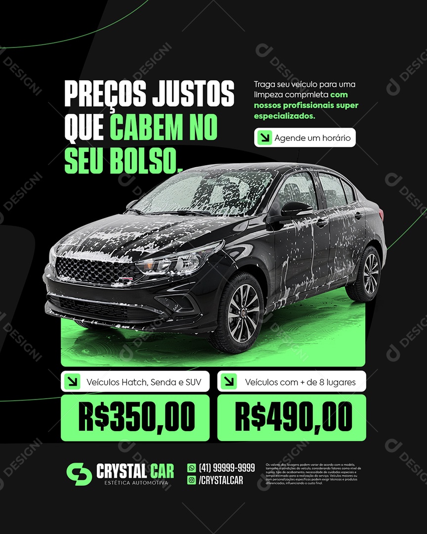 Lavador de Carros Preços Justos Que Cabem no Seu Bolso Social Media PSD Editável