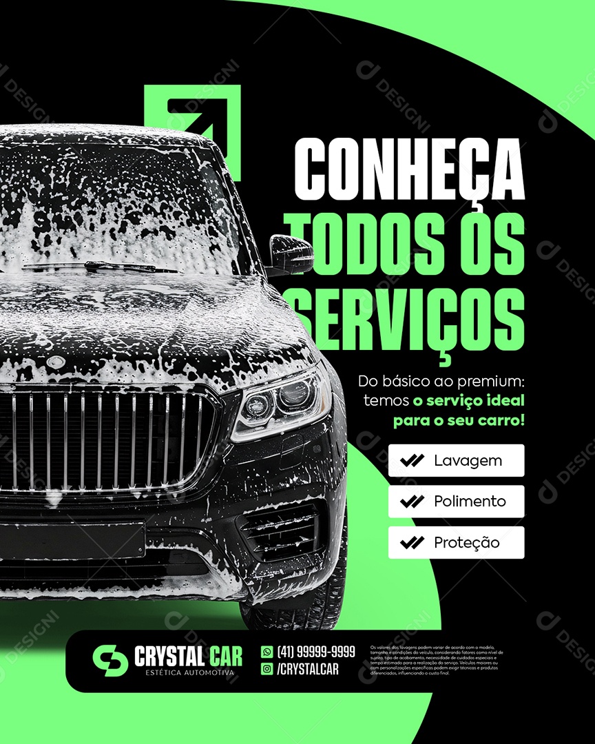 Lavador de Carros Conheça Todos os Serviços Lavagem Polimento Social Media PSD Editável