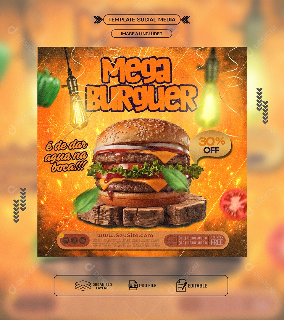 Story Mega Hamburguer Social Media PSD Editável