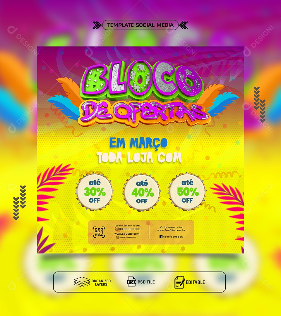 Bloco de Carnaval Toda Loja em Promoção Social Media PSD Editável