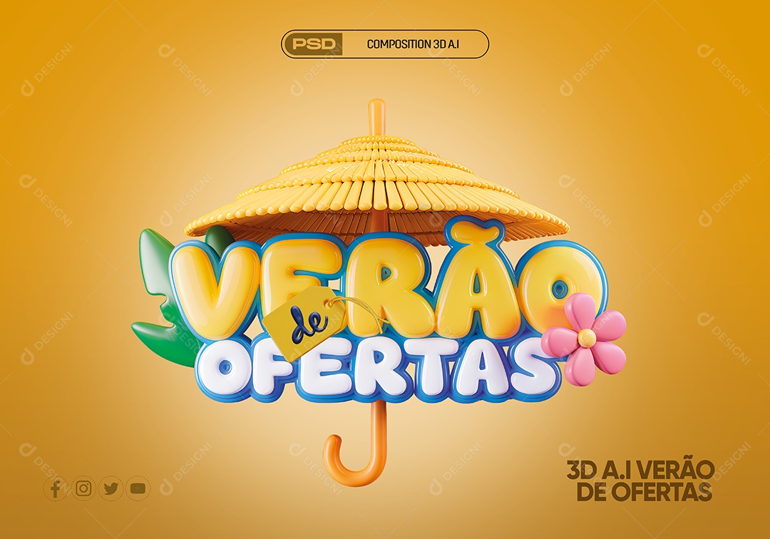 Selo 3D Verão de Ofertas Para Composição PSD