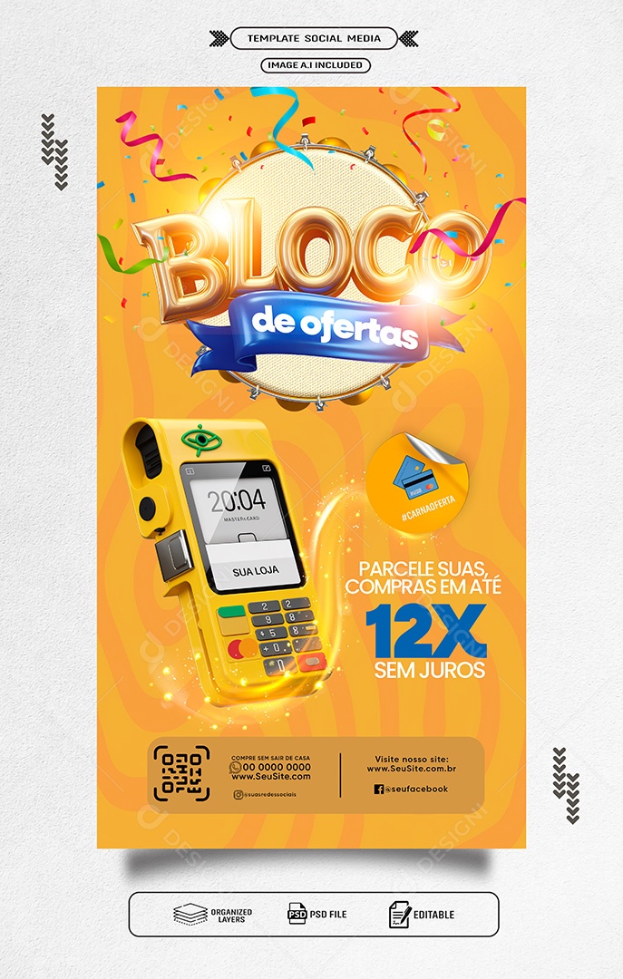 Bloco de Ofertas Parcelamento em 12 Vezes Social Media PSD Editável