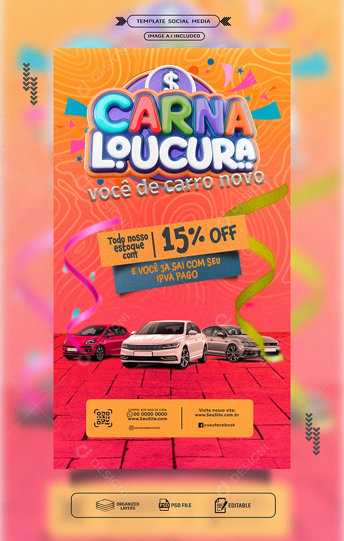 Story Concessionaria Promoção de Carnaval Social Media PSD Editável