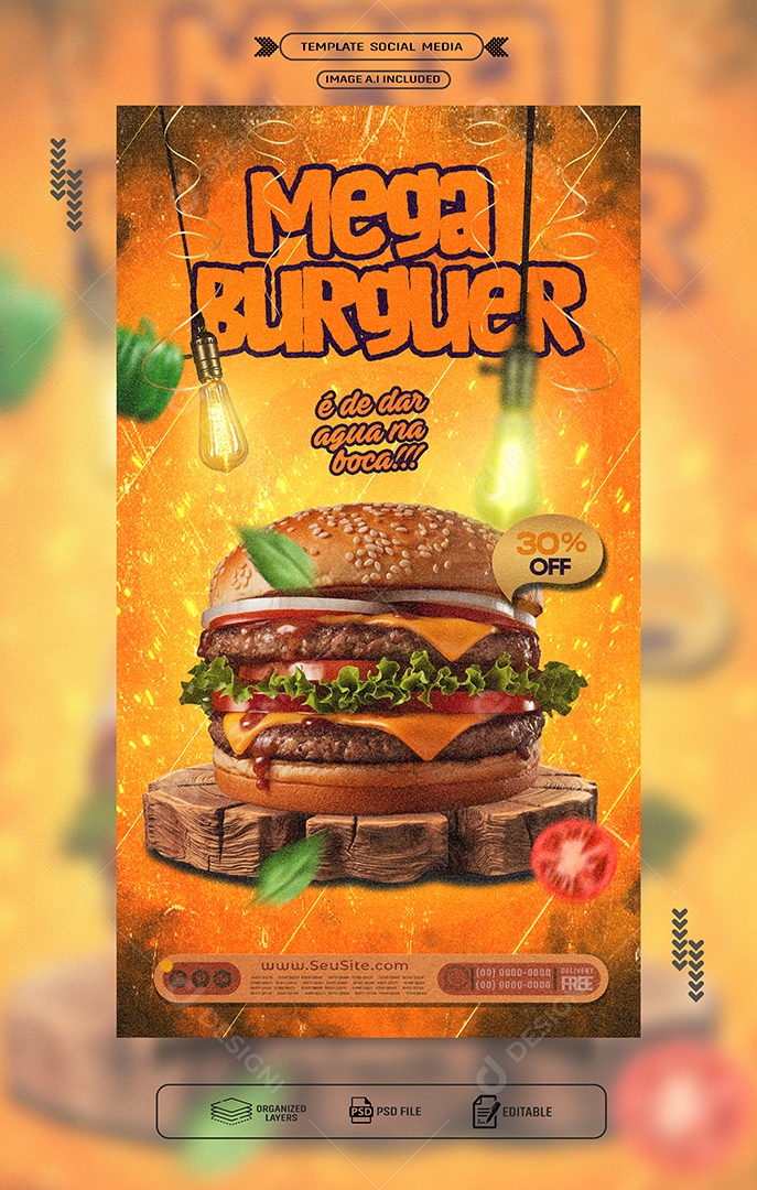 Story Mega Hamburguer Social Media PSD Editável