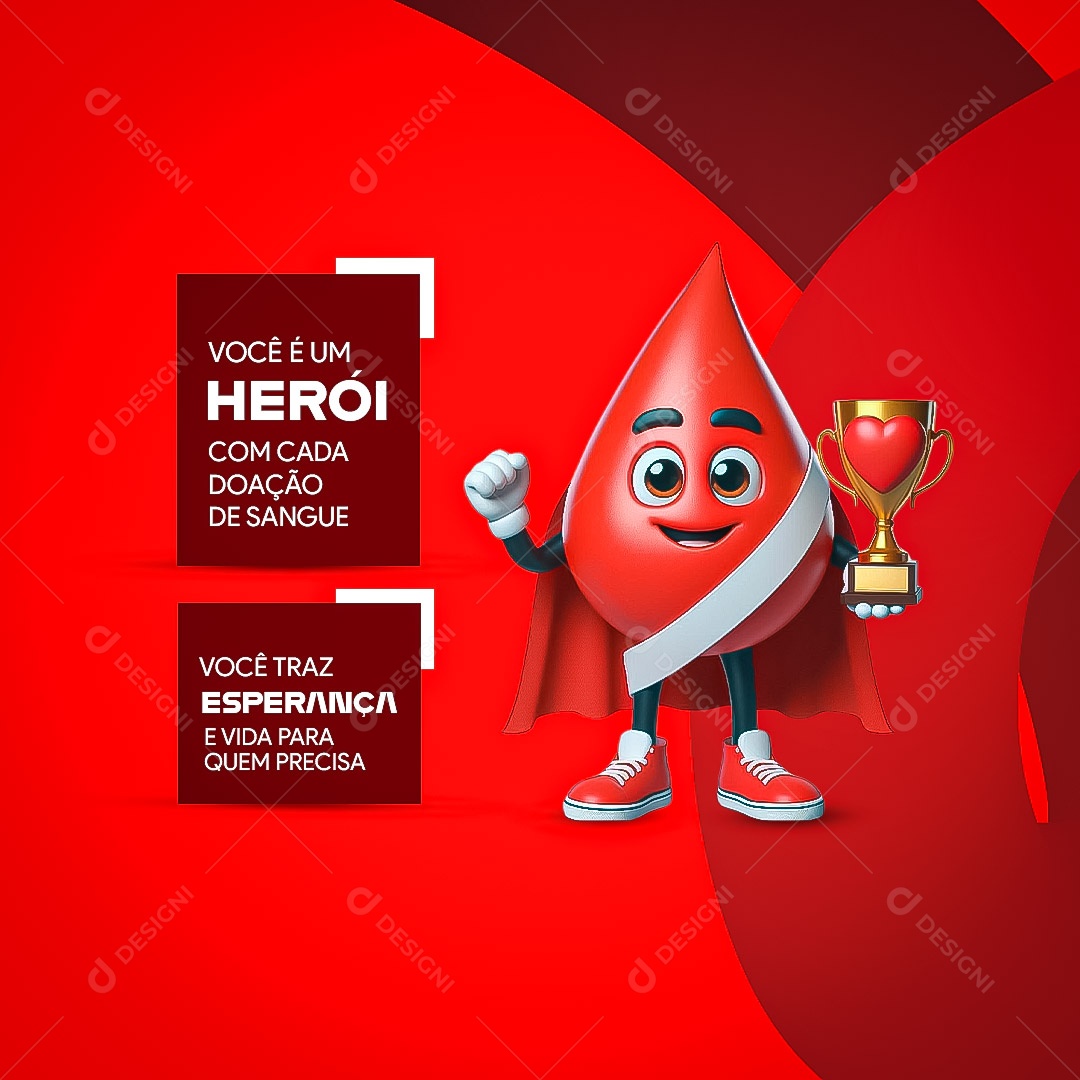 Dia Nacional do Doador de Sangue Você é um Herói Social Media PSD Editável