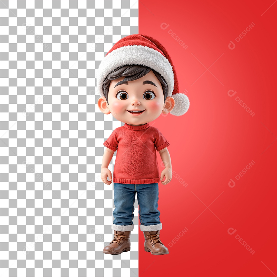 Personagem Garoto 3D Com Gorro de Natal para Composição PSD