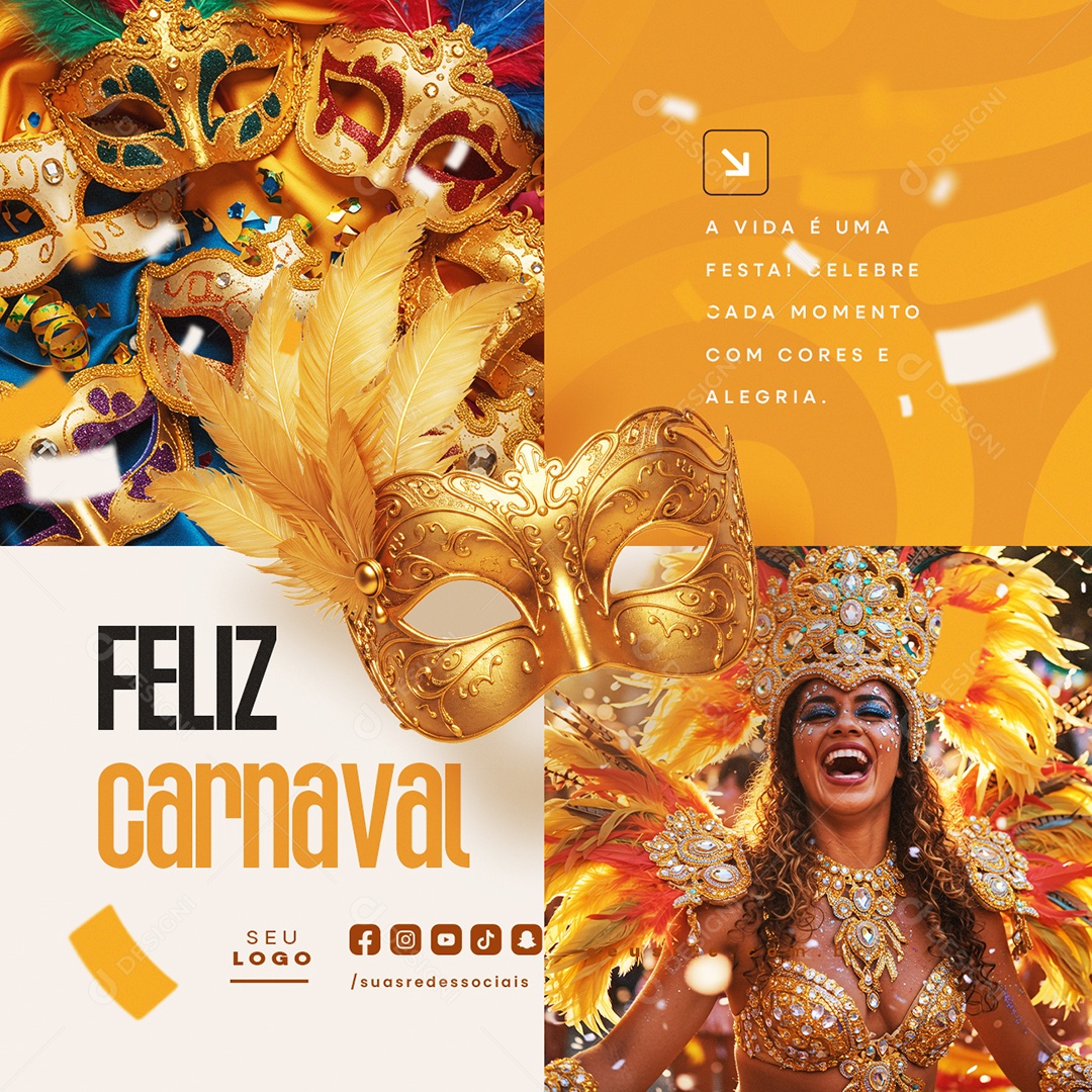 Feliz Carnaval A Vida é Uma Festa Social Media PSD Editável