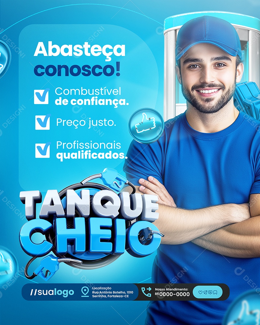 Tanque Cheio Posto de Gasolina Abasteça Conosco Social Media PSD Editável