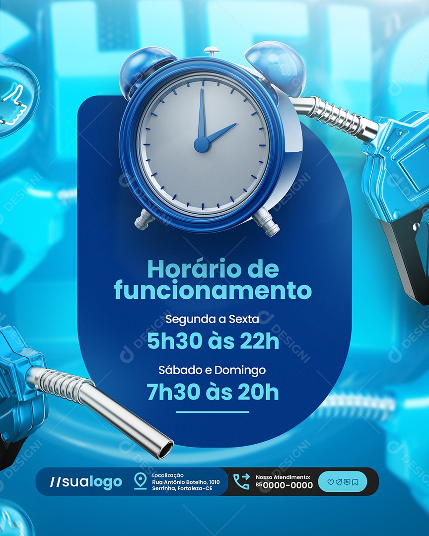 Tanque Cheio Posto de Gasolina Horário de Funcionamento Social Media PSD Editável