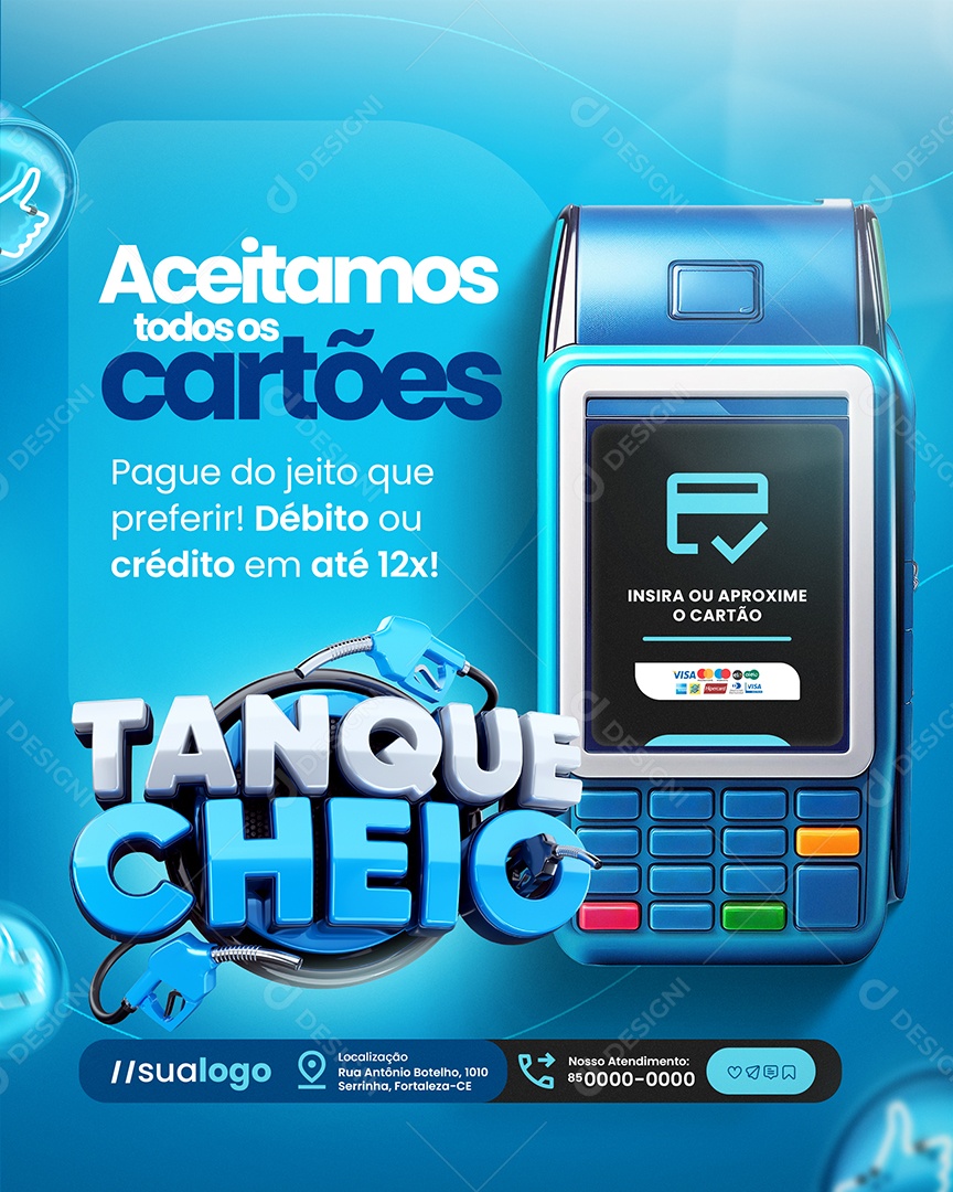 Tanque Cheio Posto de Gasolina Aceitamos Todos os Cartões Social Media PSD Editável