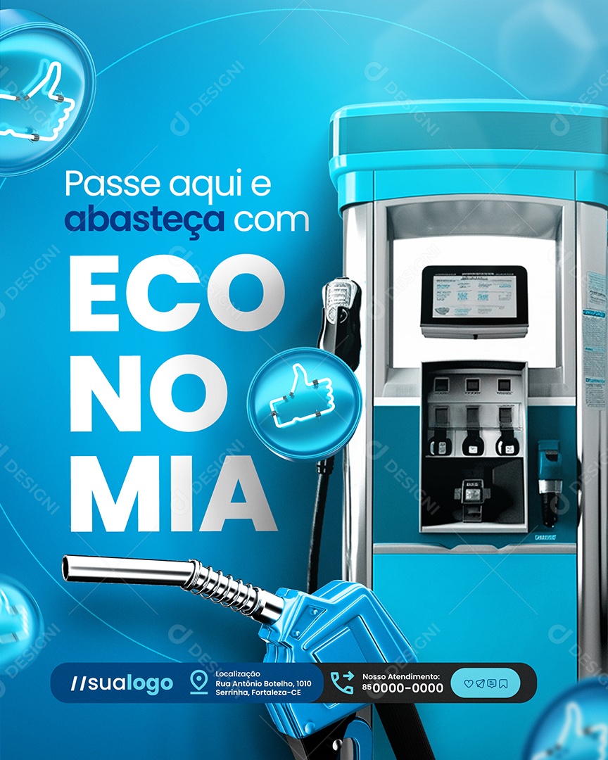 Tanque Cheio Posto de Gasolina Passe Aqui e Abasteça com Economia Social Media PSD Editável