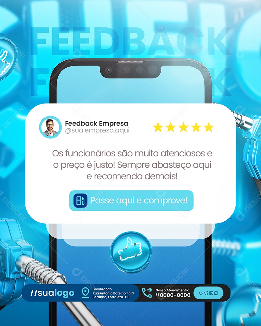 Tanque Cheio Posto de Gasolina Feedback Passe Aqui e Comprove Social Media PSD Editável