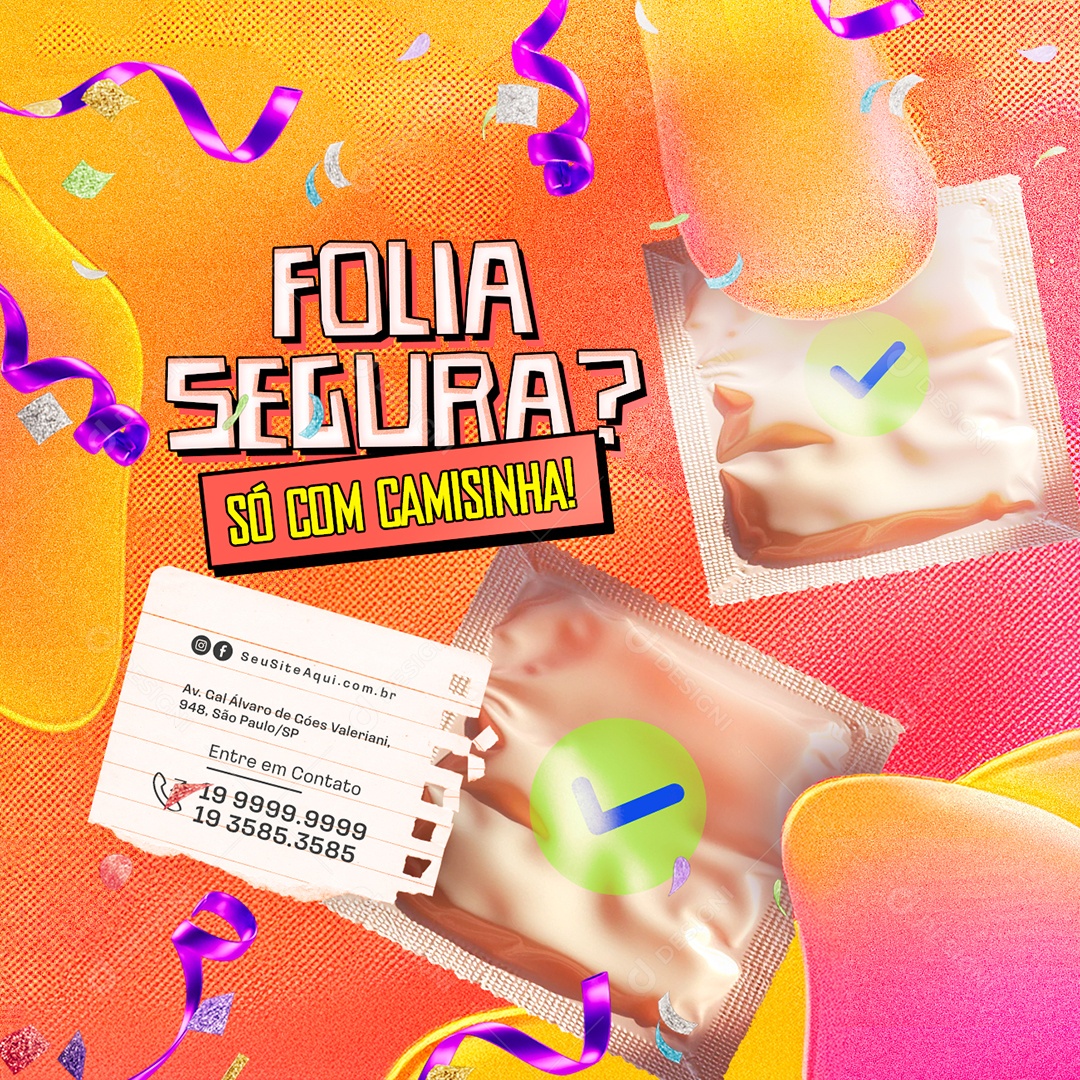 Avisos Folia Segura Só com Camisinha Social Media PSD Editável