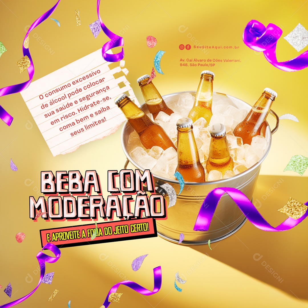 Avisos Beba com Moderação Social Media PSD Editável