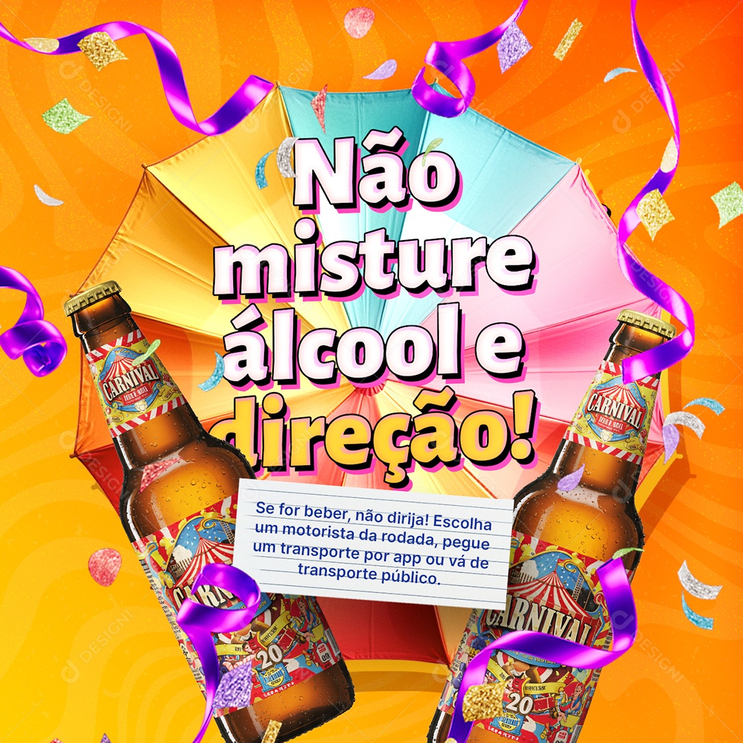 Avisos Não Misture Àlcool e Direção Social Media PSD Editável