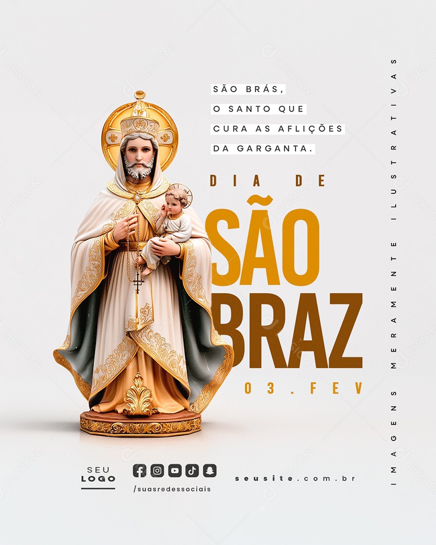 Dia de São Braz 03 de Fevereiro O Santo Que Cura Social Media PSD Editável