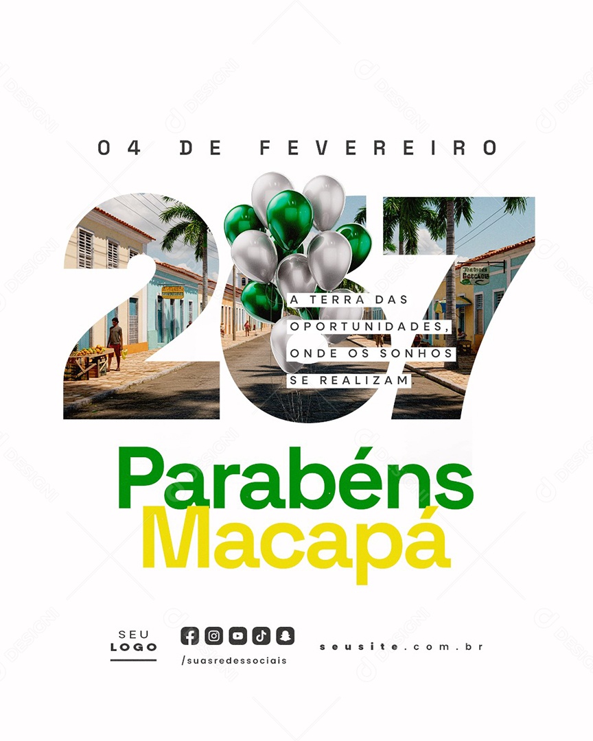 Parabéns Macapá 04 De Fevereiro Social Media PSD Editável