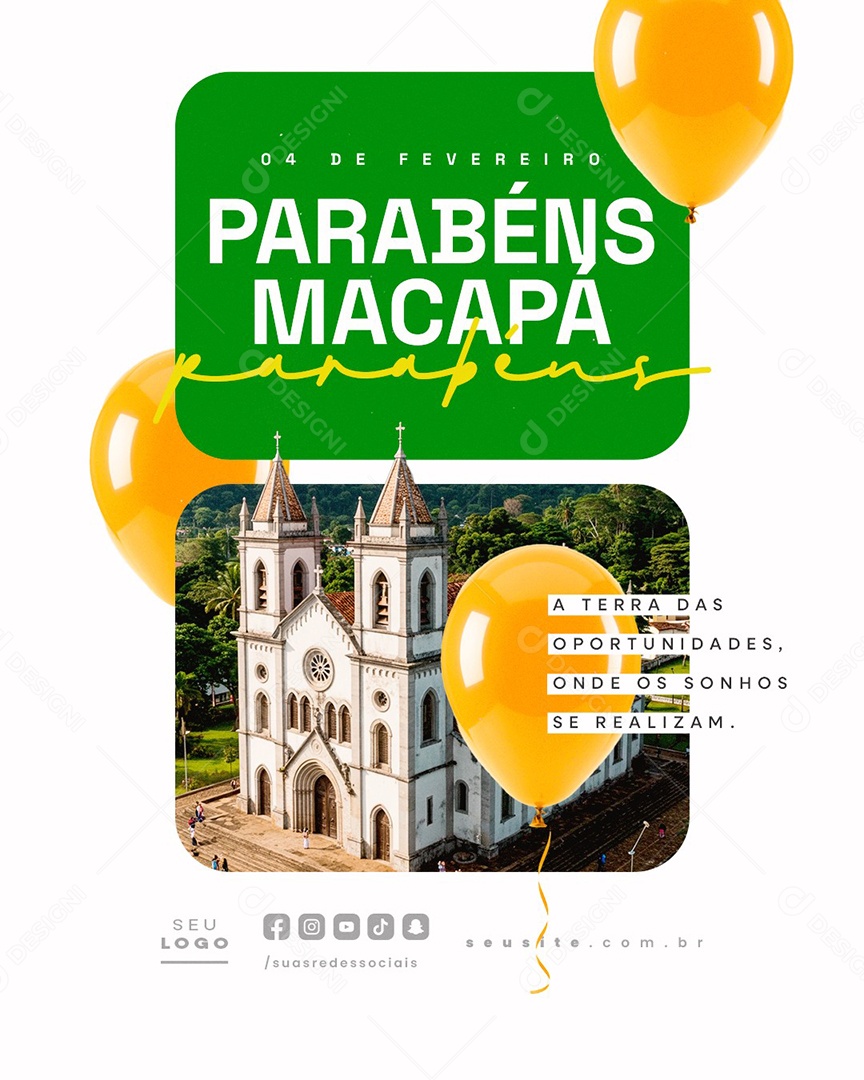 Aniversário Parabéns Macapá 04 De Fevereiro Social Media PSD Editável