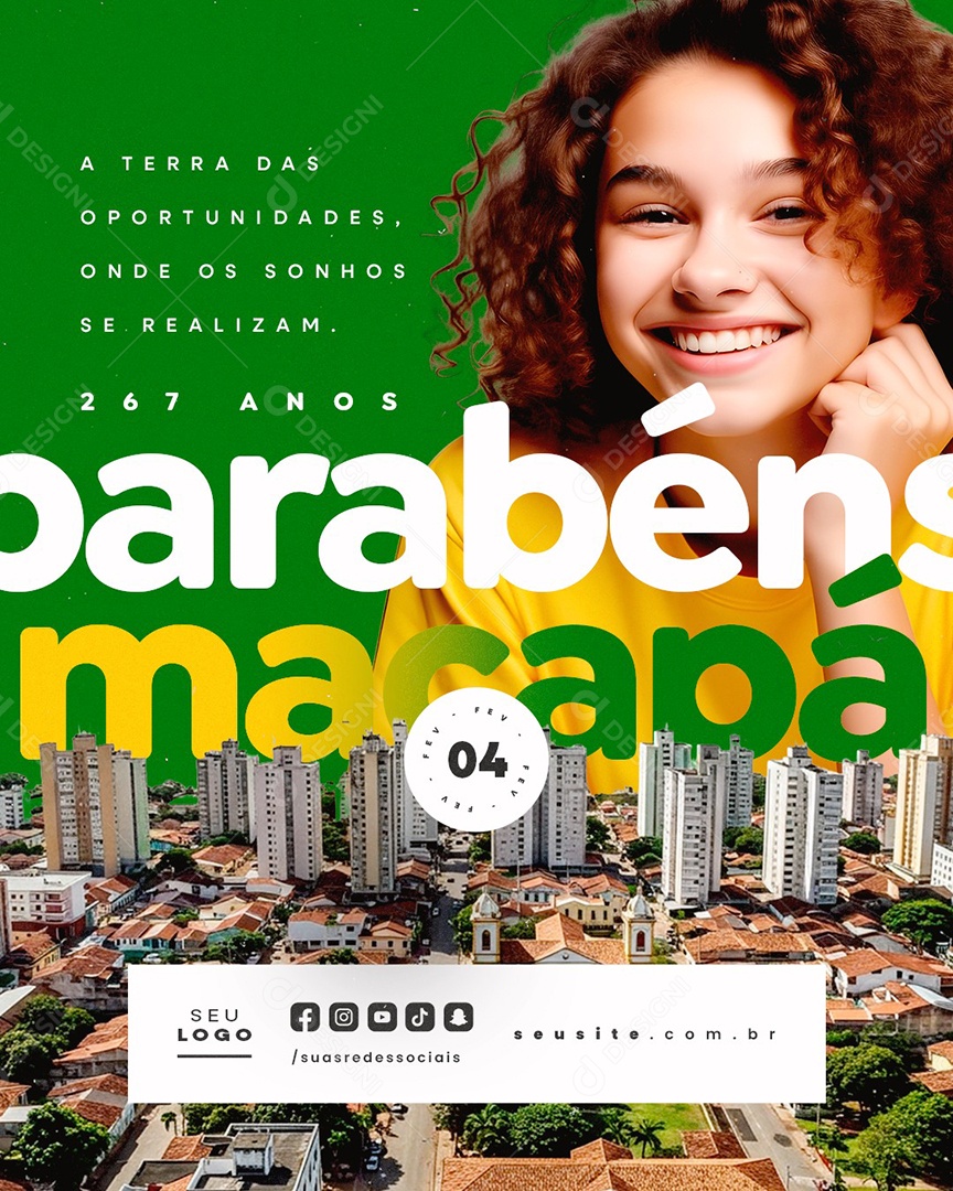 Aniversário Do Macapá 04 De Fevereiro Parabéns Social Media PSD Editável