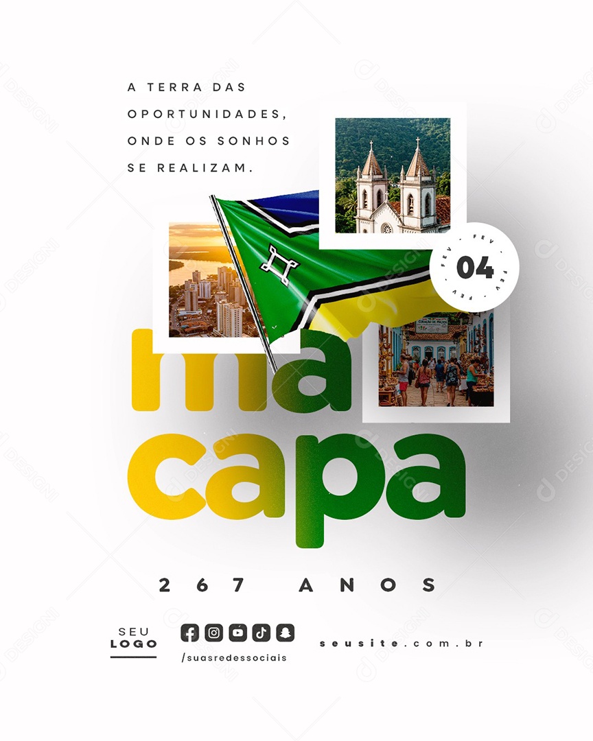 Aniversário Do Macapá 04 De Fevereiro 267 Anos Social Media PSD Editável