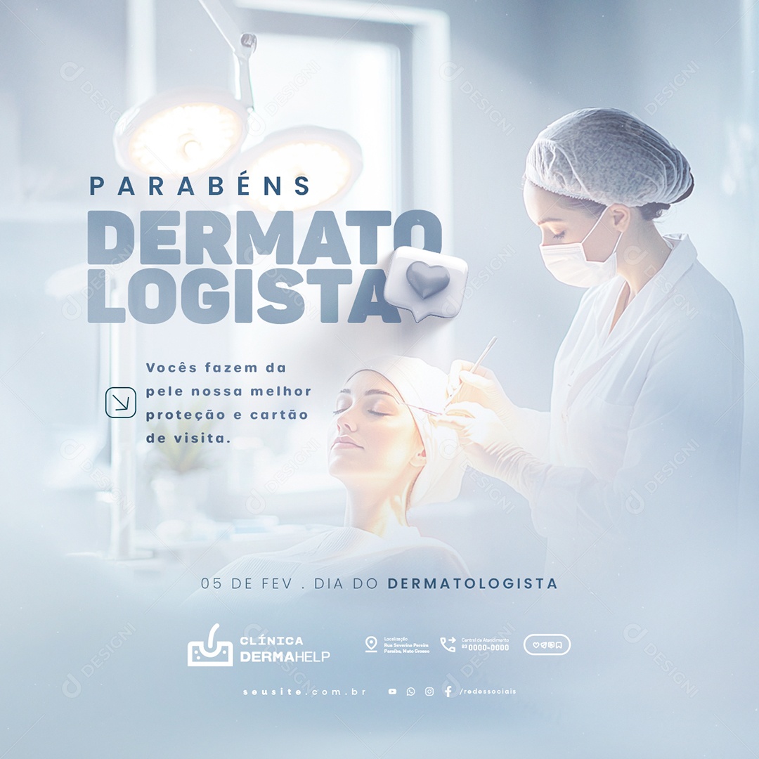 Dia do Dermatologista 05 de Fevereiro Parabéns Social Media PSD Editável