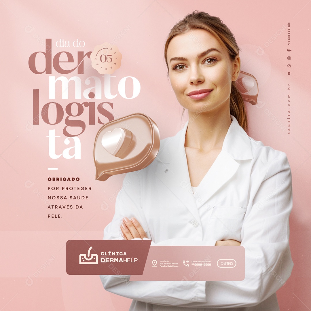 Dia do Dermatologista 05 de Fevereiro Obrigado Social Media PSD Editável