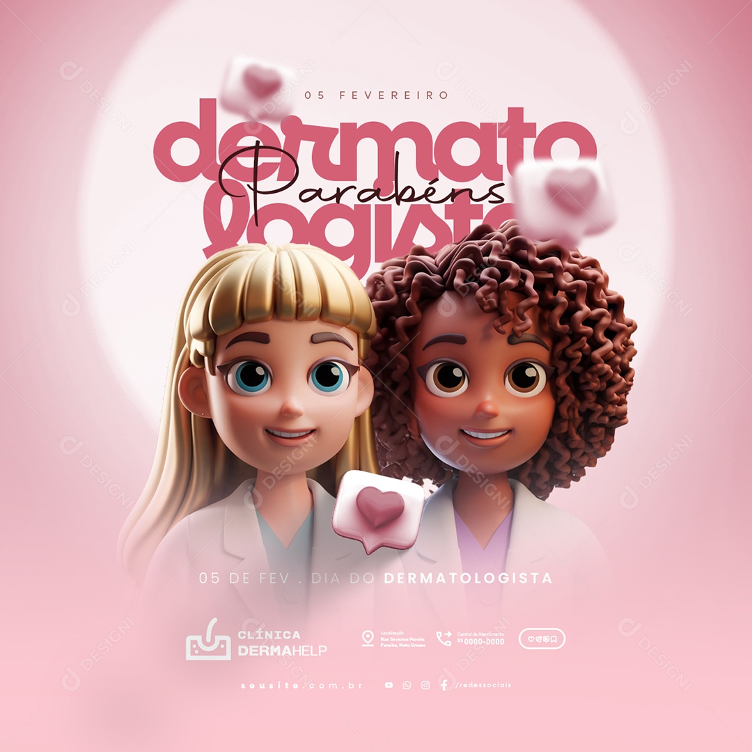 Dia do Dermatologista 05 de Fevereiro Parabéns Social Media PSD Editável