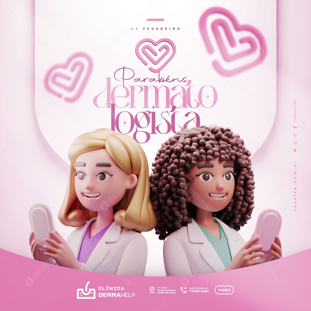 Dia do Dermatologista 05 de Fevereiro Parabéns Social Media PSD Editável