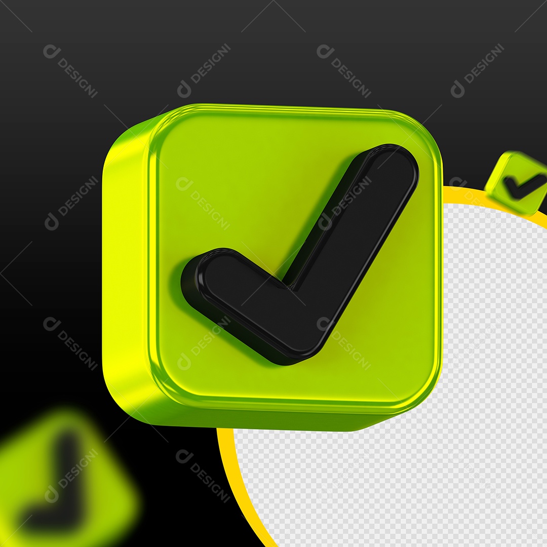 Icone 3D Sinal Verde e Preto de Verificação para Composição PSD