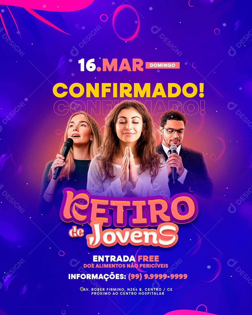 Flyer Gospel Retiro de Jovens 16 de Março Social Media PSD Editável