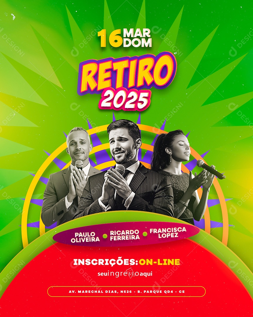 Flyer Gospel Retiro de Jovens Domingo Gospel Social Media PSD Editável