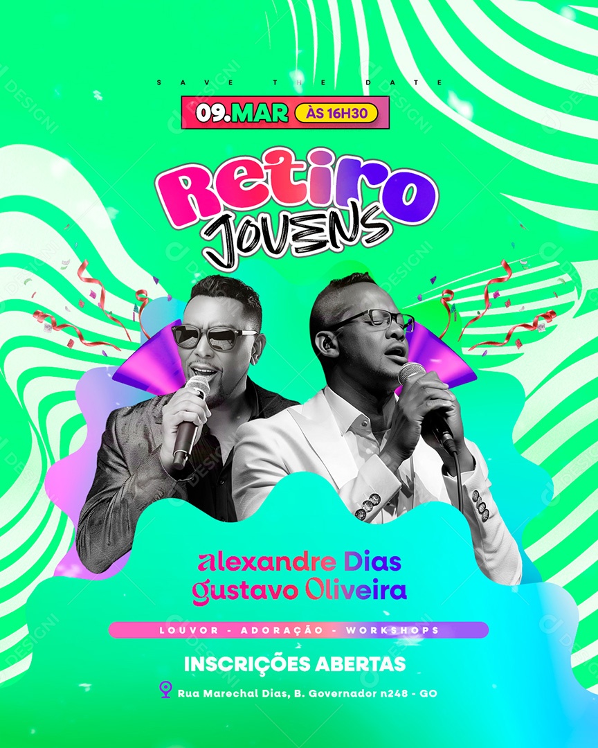 Flyer Gospel Retiro de Jovens 09 de Março Social Media PSD Editável