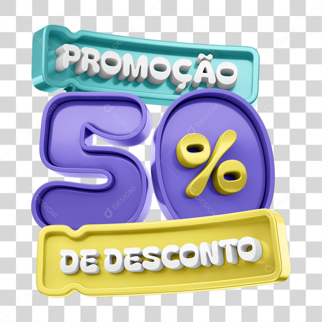 Selo 3D Promoção 50% de Descontos PNG Transparente