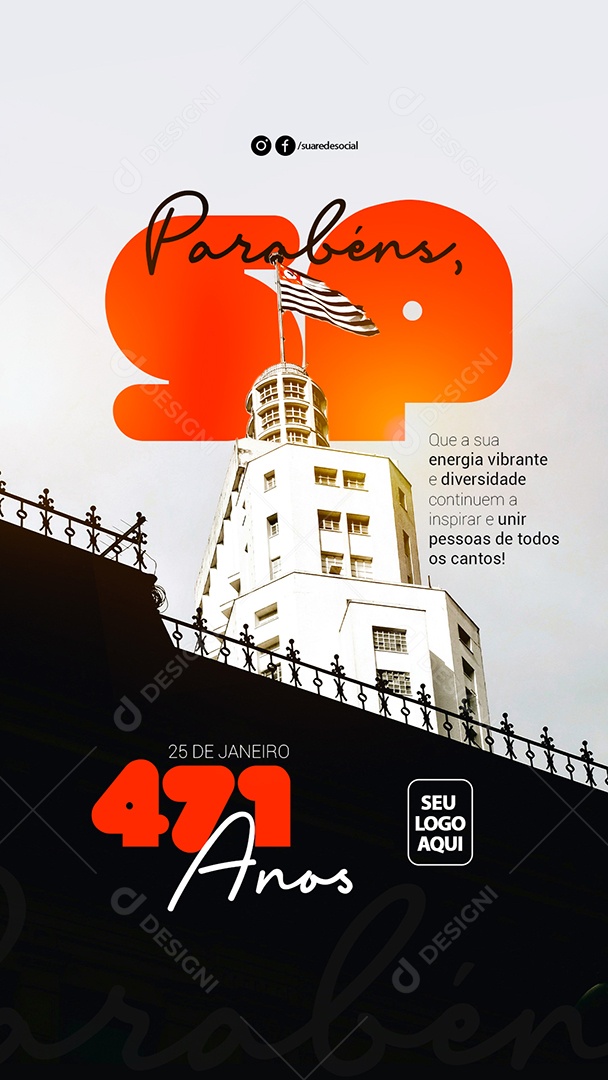 Aniversário de São Paulo 25 de Janeiro Parabéns 471 Anos Social Media PSD Editável