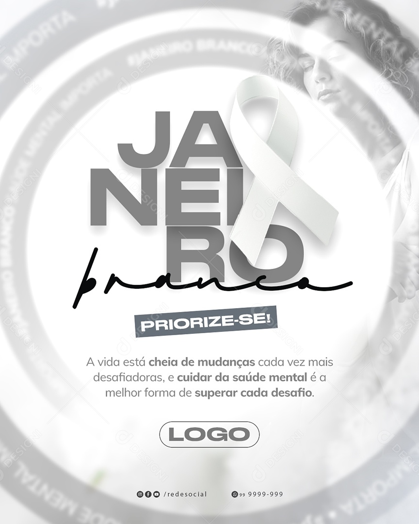 Janeiro Branco Priorize-se Saúde Mental Social Media PSD Editável