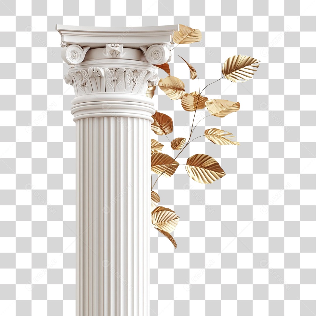 Elemento 3D Pilar e Folhas de Ouro PNG Transparente