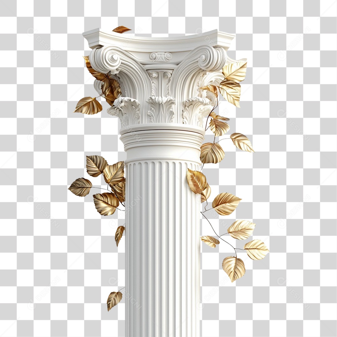 Elemento 3D Pilar e Folhas de Ouro PNG Transparente