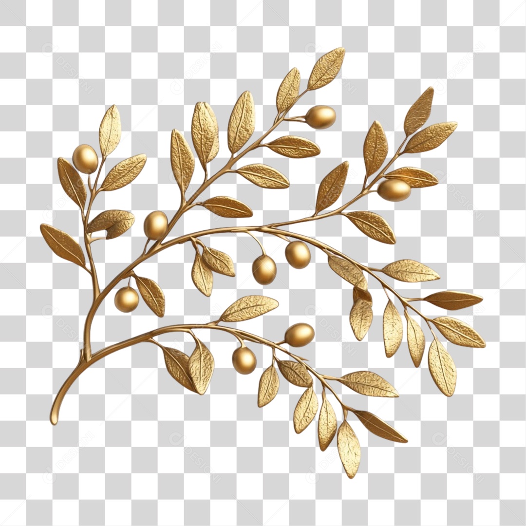 Elemento 3D Galhos e Folhas de Ouro PNG Transparente