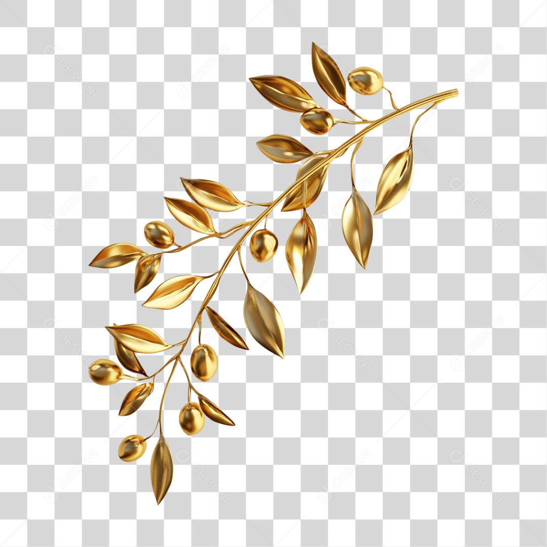 Elemento 3D Galhos e Folhas de Ouro PNG Transparente