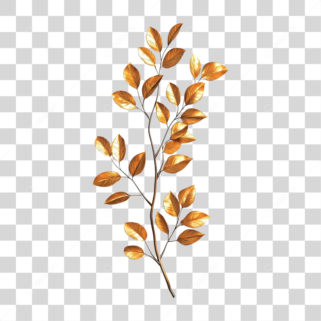 Elemento 3D Galhos e Folhas de Ouro PNG Transparente