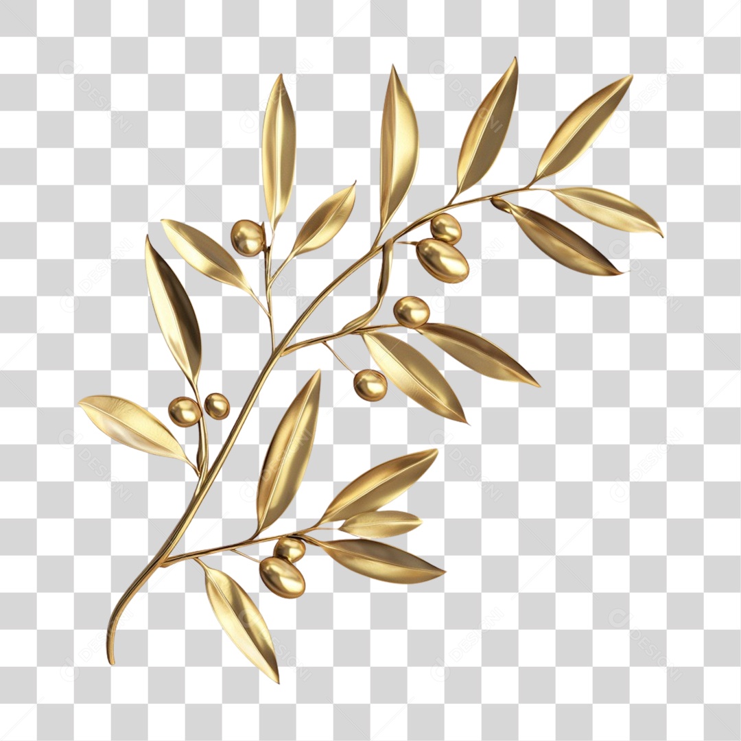 Elemento 3D Galhos e Folhas de Ouro PNG Transparente