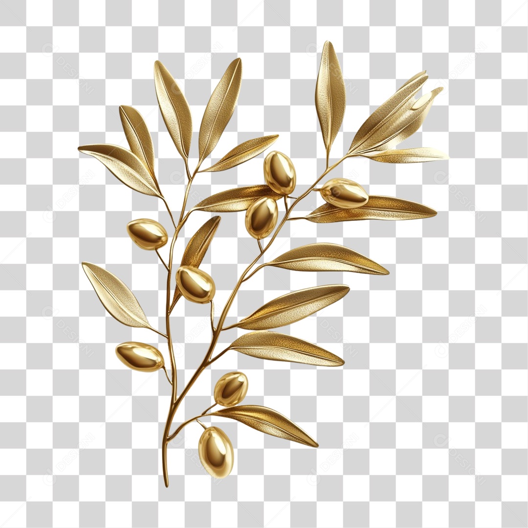 Elemento 3D Galhos e Folhas de Ouro PNG Transparente