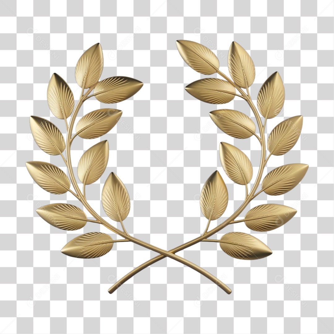 Elemento 3D Galhos e Folhas de Ouro PNG Transparente