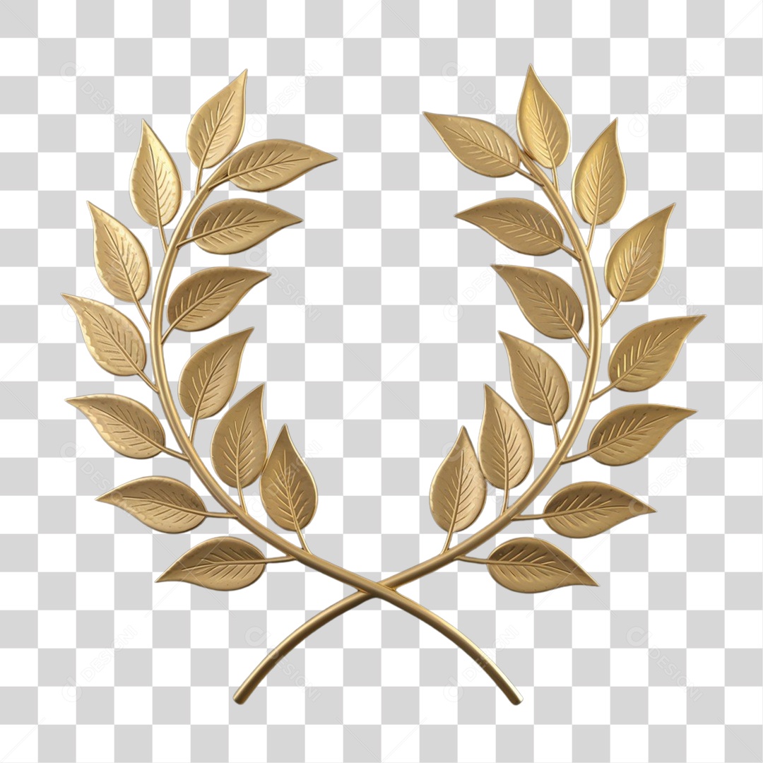 Elemento 3D Galhos e Folhas de Ouro PNG Transparente