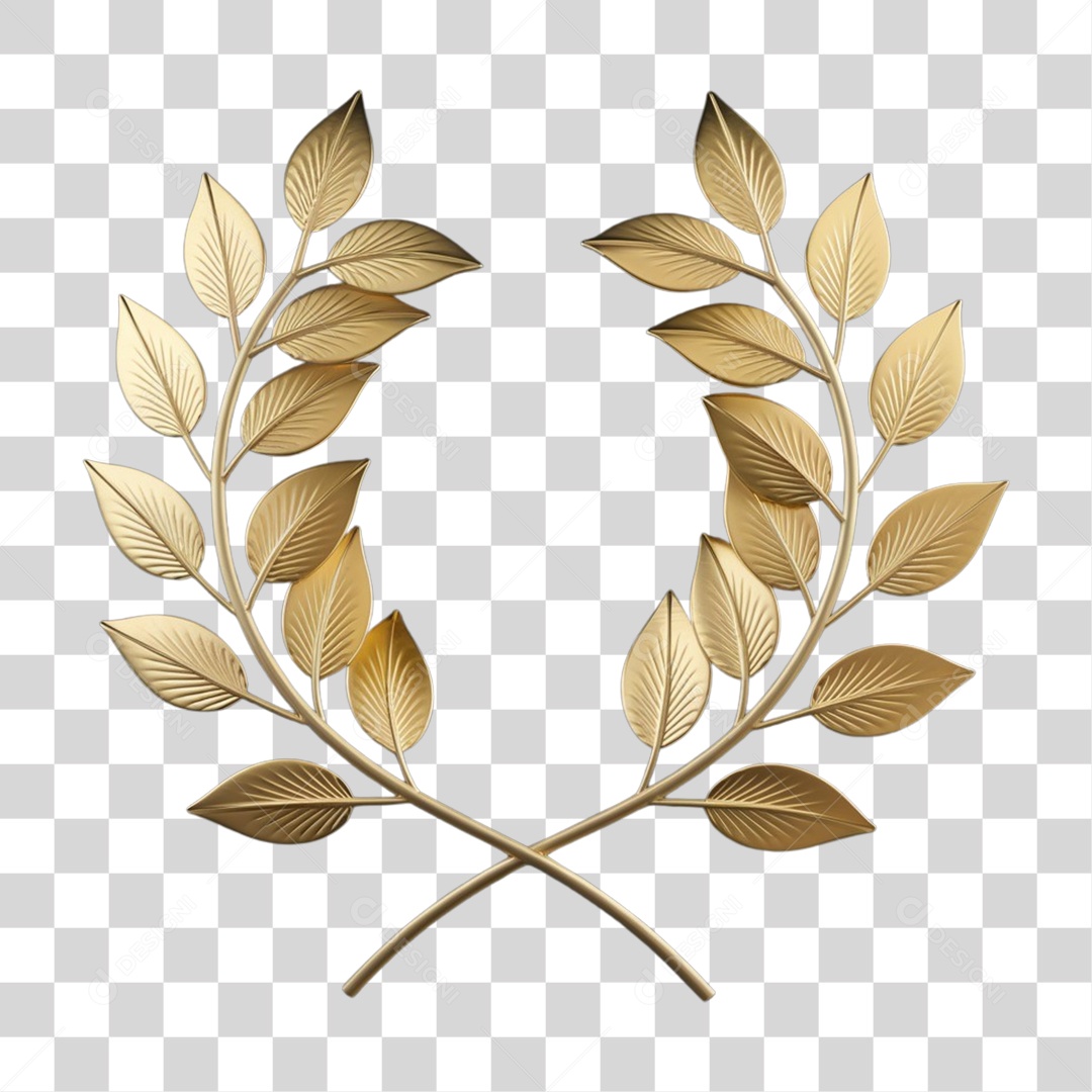 Elemento 3D Galhos e Folhas de Ouro PNG Transparente