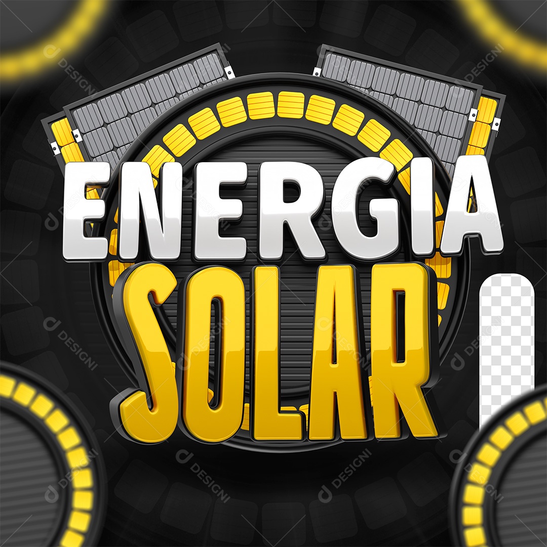 Selo 3D Energia Solar Preto Para Composição PSD